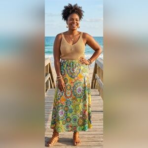 Johnny Was XXL Bohemian Retro Gypsy Silk Long Maxi Skirt New